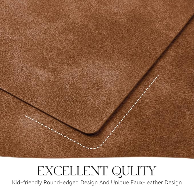 MOSAYT Vinyl Placemats Set of 12-12 X 17 Inch - Faux Leather 100% Waterproof Oil-Proof Wipeable PU Place Mats, Heat Resistant Reversible Table Mats for Kitchen, Dining, Outdoor (Reddish Brown)