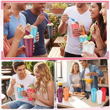 6 Set Slushie Cups with Dome Lids and Straws Detachable Spoon Straws Reusable - Image 6