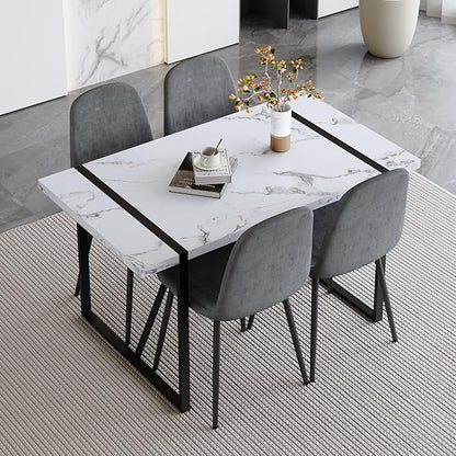 Modern 55'' Grey Wood Dining Table Set - Kitchen Table and Chairs Set of 4, Ideal for Dining Room