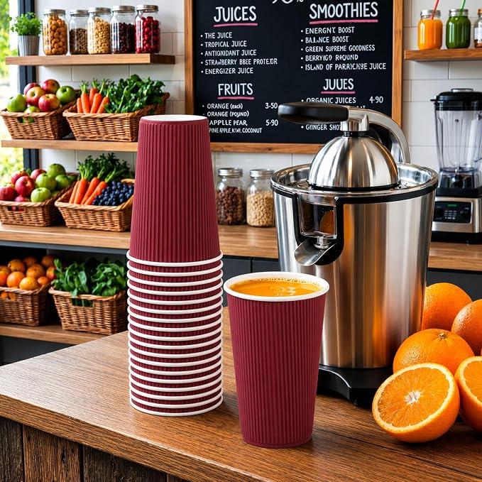 Restaurantware Ripple Wall Coffee Cups 500 Count 16 Ounce Insulated Crimson - Image 4