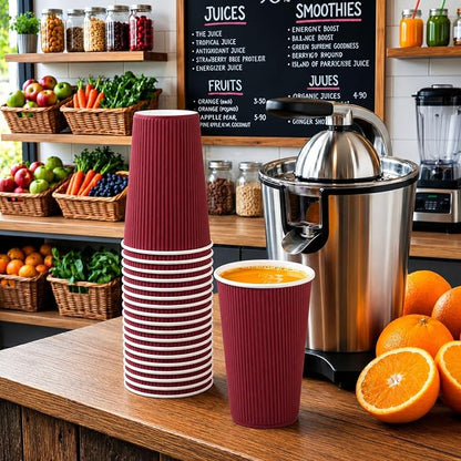 Restaurantware Ripple Wall Coffee Cups 500 Count 16 Ounce Insulated Crimson - Image 4