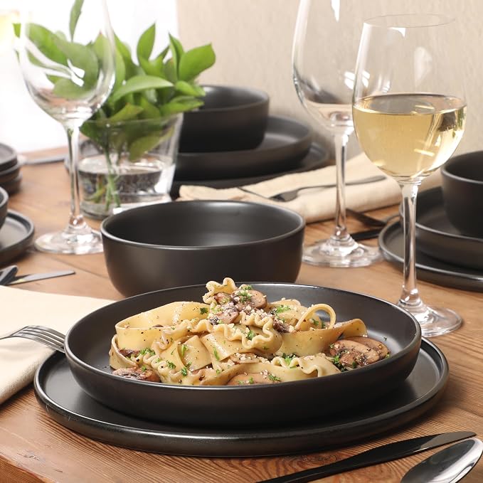 Gibson Elite Bayou Moon Plates and Bowls Sets, 16-Piece Black Matte Stoneware - Image 2