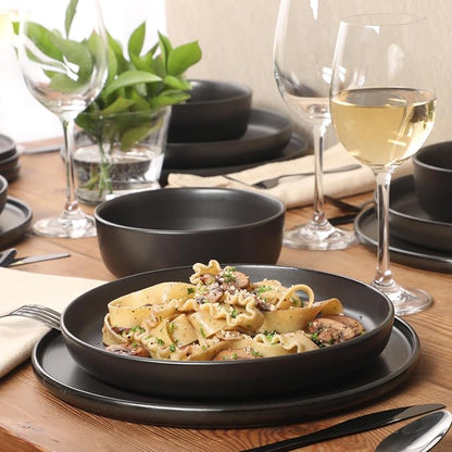 Gibson Elite Bayou Moon Plates and Bowls Sets, 16-Piece Black Matte Stoneware - Image 2