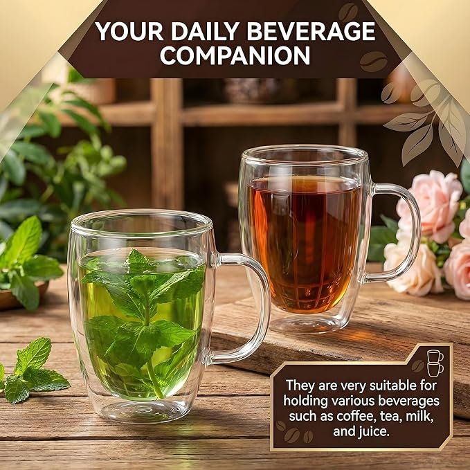 Set of 4 12oz Double Walled Glass Coffee Mugs - Image 6