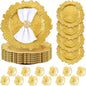 Dandat 24 Pcs Charger Plate Bulk 13'' Floral Reef Plates with Napkin Ring Plastic Dinner Charger Hollow Out Flower Napkin Holder Plastic Plate for Table Setting Wedding Party (Gold)