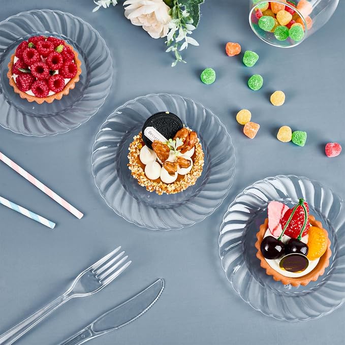 FOCUSLINE 100 Count 6 Inch Clear Plastic Plates, Disposable Heavy Duty Salad - Image 6