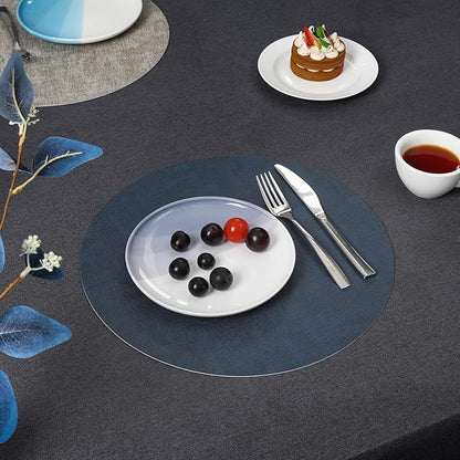 Myir JUN Round Placemats Dual Sided, Faux Leather Place Mats Set of 4 Indoor Placemat for Dining Table Outdoor Place Mat Non-Slip Washable Table Mats (Gray Blue, Set of 4)