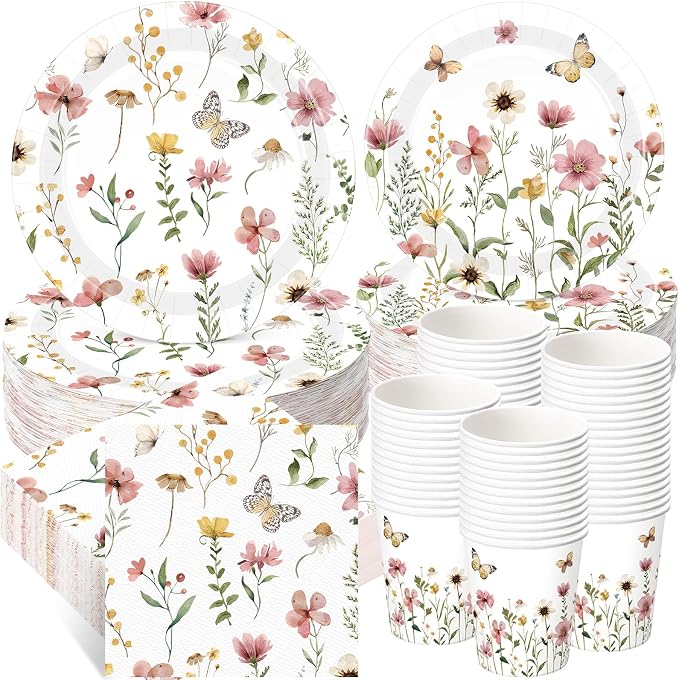 250 Pcs Wildflower Party Decorations Include Spring Summer Floral Paper Plates by Ziliny