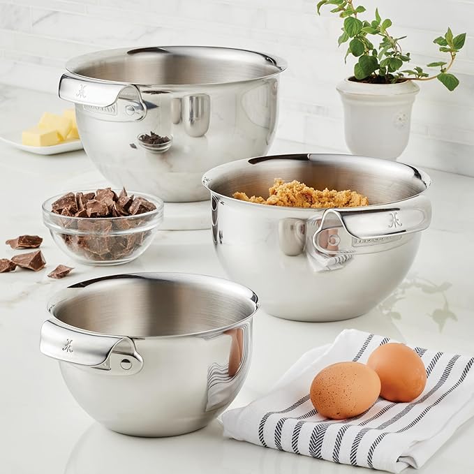 Hestan Provisions – 3-Piece Stainless Steel Mixing Bowl Set – 1.5qt, 3qt, and 4.75qt, Nesting Design