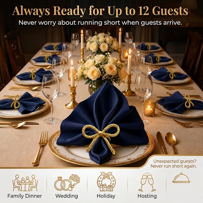 Gold Napkin Rings Set of 12 – Elegant Bow Design – Decorative Napkin Ring - Image 6