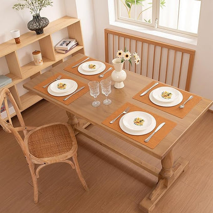 FROMHEART Faux Leather Placemats Set of 6–Waterproof,Heat/Oil Stain-Resistant PU Table Mat–Reversible,Non-Slip,Easy to Clean Place Mats for Kitchen,Dining,Indoor/Outdoor,(Orange-Grey,11.8" x 17")