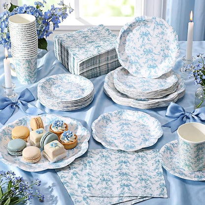 Pickmesh 252 Pcs Blue Bow Floral Tea Party Supplies - Image 3