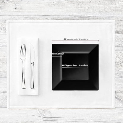 Smarty Had A Party 240 Small Disposable Plastic Plates, Heavy Duty Black 4.5" Pastry Square Plates, Bulk Party Supplies for All Occasions