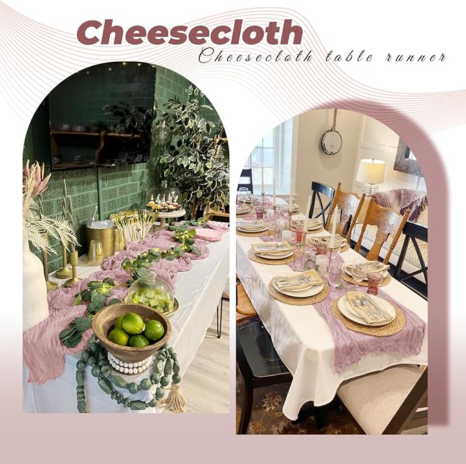 6 Pack Dusty Pink Cheesecloth Table Runner 20 x 120 Inch Gauze Table Runner - Image 5