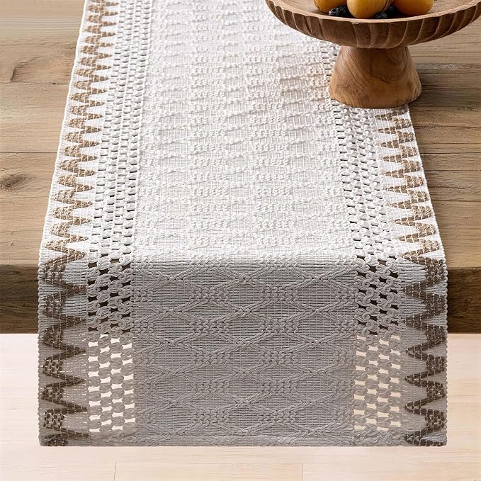 Macrame Side Trim Boho Woven Table Runner, Jute 12x48 Inch | Crochet Hollow - Image 6