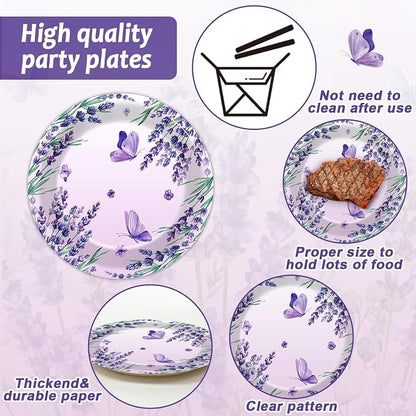 96Pcs Purple Party Supplies Lavender Paper Plates Napkins Summer Decoration | - Image 3