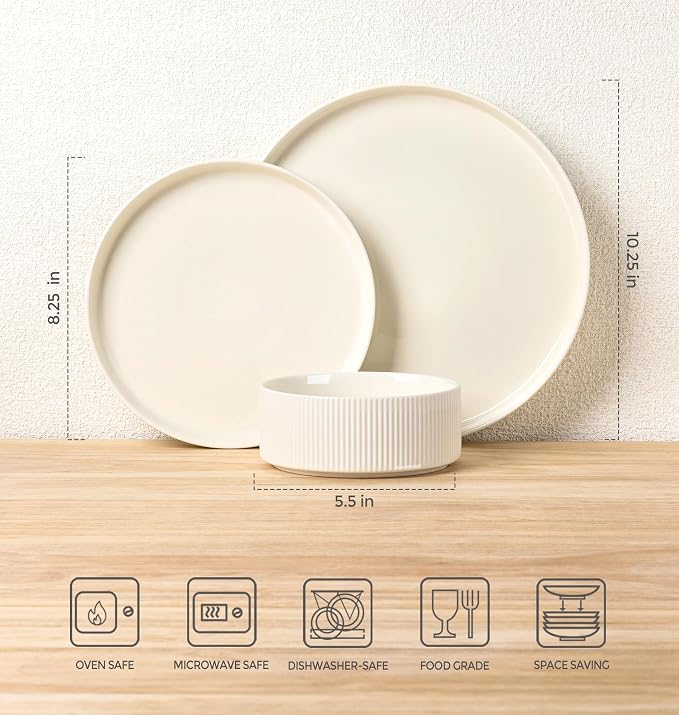 Ceramic Dinnerware Set for 6, 18-Piece Plates and Bowls Set | Lightweight - Image 7