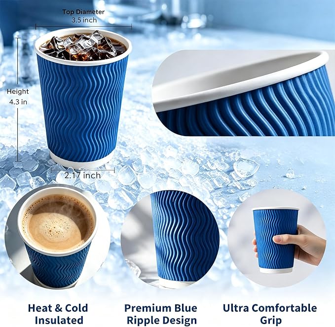 MOUMOULIFE 12 oz Disposable Paper Coffee Cups 100 Pack, Leak Proof Insulated - Image 3