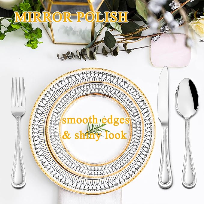 LIANYU Silverware Set for 4, 20-Piece Stainless Steel Flatware Set, Fancy - Image 5
