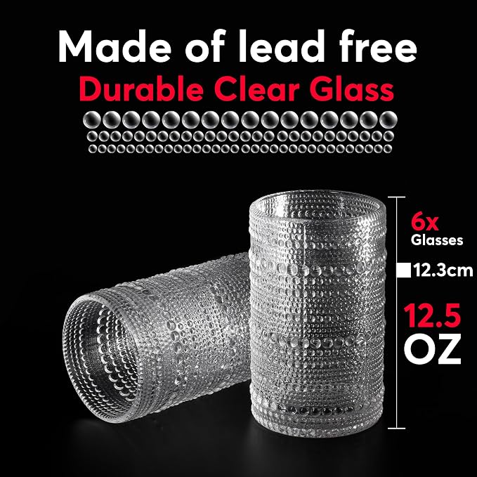 Hobnail Drinking Glasses, Vintage Glassware Set of 6, Vintage Drinking Glasses - Image 4