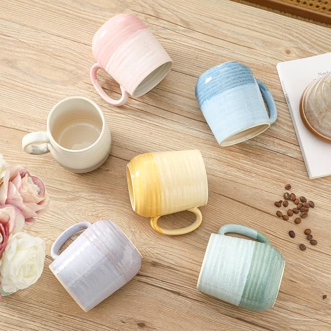 HASENSE Coffee Mugs, 12 oz Porcelain Coffee Cups Set of 6, Two-Tone Reactive - Image 4