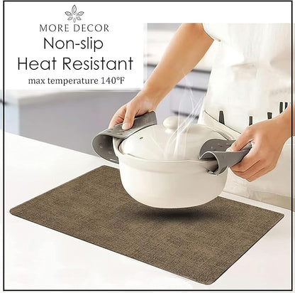 More Décor Faux Leather Placemats Set of 6 for Dining Table – Waterproof, Wipeable, Washable, Stain & Heat Resistant, Non-Slip Table Mats – 12 X 17 Inch, Brown