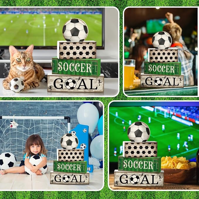 Moucuny 4 Pcs Soccer Party Decorations Soccer Table Centerpiece Football Tiered - Image 6