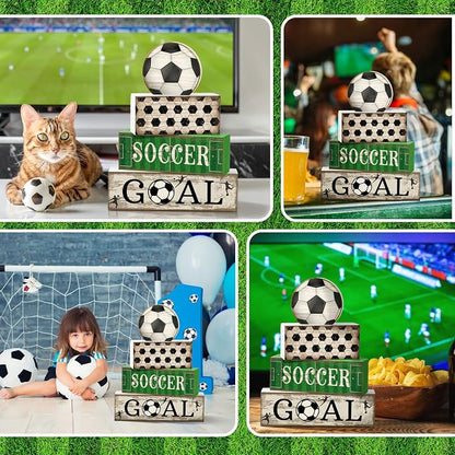 Moucuny 4 Pcs Soccer Party Decorations Soccer Table Centerpiece Football Tiered - Image 6