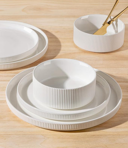 Ceramic Dinnerware Set for 4, 12-Piece Plates and Bowls Set | Lightweight - Image 4