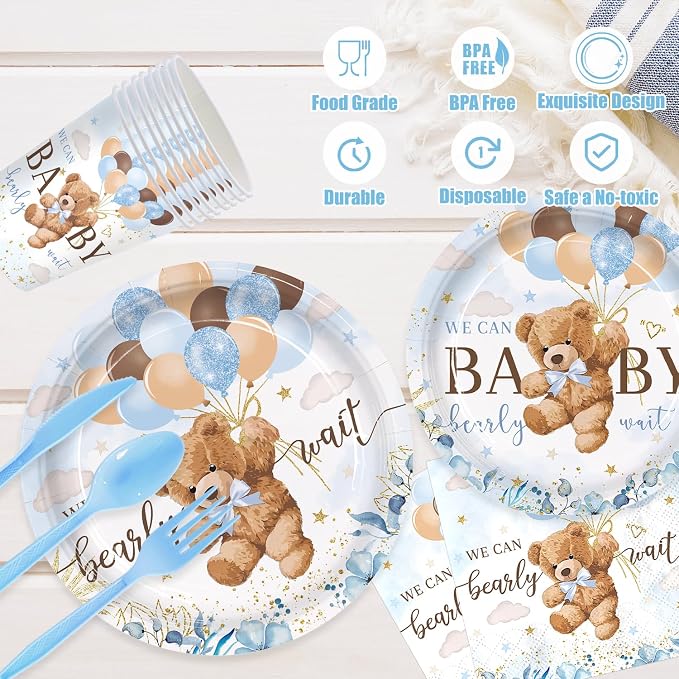 168pcs We Can Bearly Wait Bear Plates Napkins - Image 3