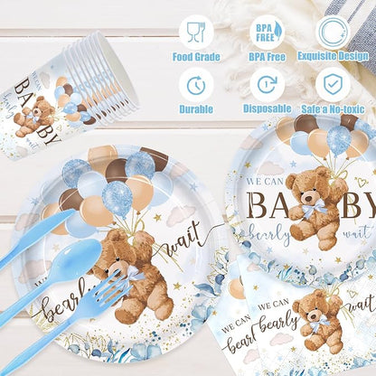 168pcs We Can Bearly Wait Bear Plates Napkins - Image 3