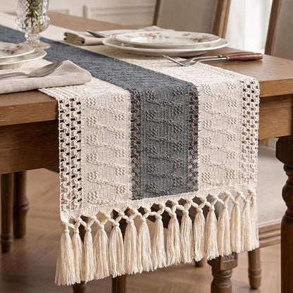 Boho Macrame Table Runner with Tassels Farmhouse Rustic Dining Woven Table by Xiomot