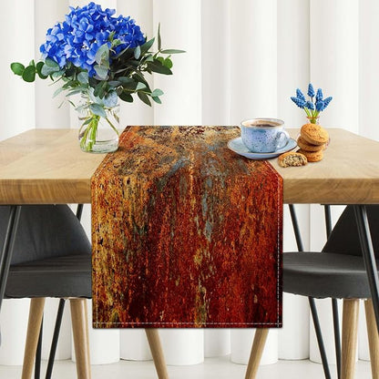 Brown and Orange Table Runner Inch Modern Abstract Messy Rust Painting Linen - Image 2