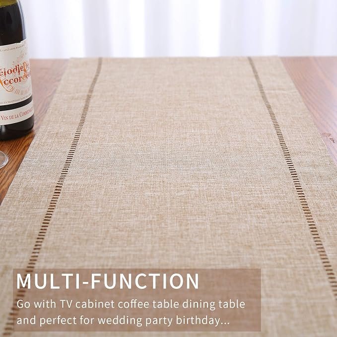 Tosewever Decorative Linen Table Runner Farmhouse Style Tabletop Collection 14 - Image 4