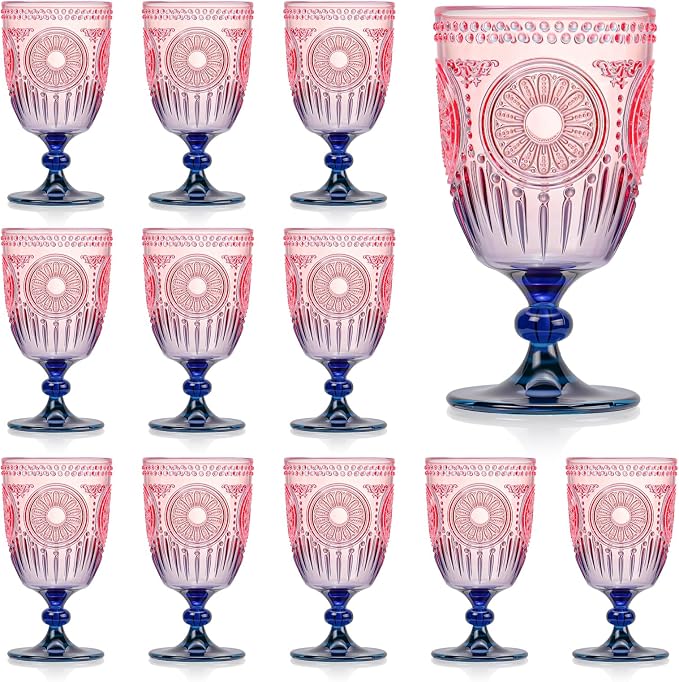 XUWAIDSGN 12Pcs Plastic Vintage Wine Glasses 13.5oz Reusable Embossed Goblet by XUWAIDSGN