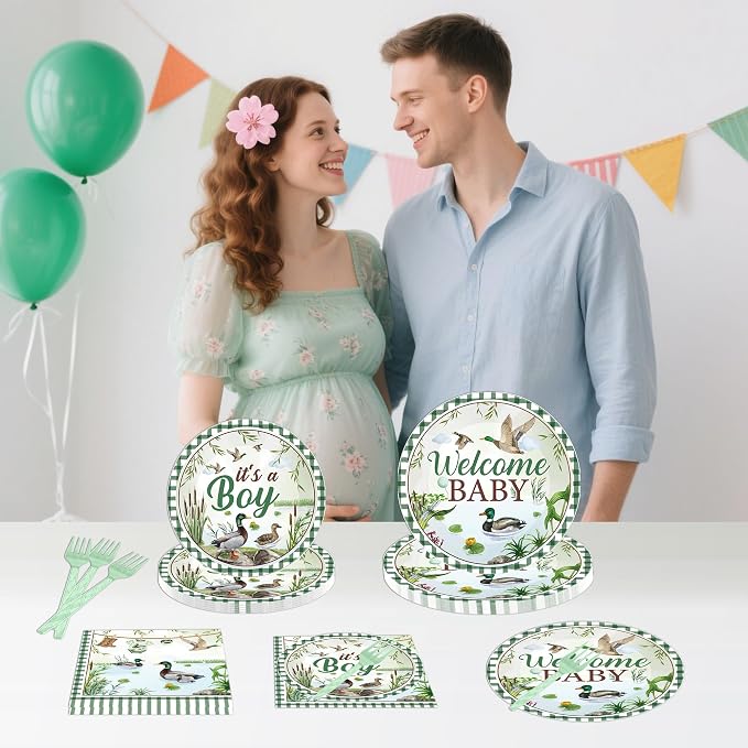 96 Pcs Mallard Duck Baby Shower Decorations, Welcome Baby Boy Cute Watercolor - Image 6