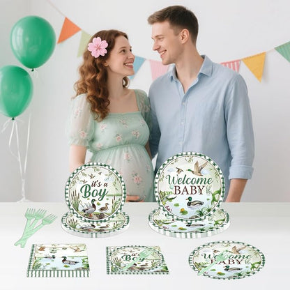 96 Pcs Mallard Duck Baby Shower Decorations, Welcome Baby Boy Cute Watercolor - Image 6
