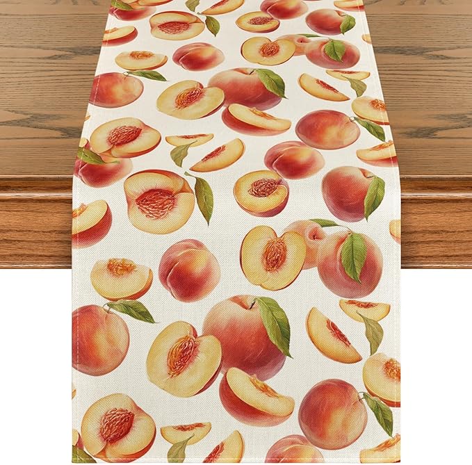 Artoid Mode Peach Leaves Fruit Spring Summer Table Runner, Seasonal Kitchen by ArtoidMode