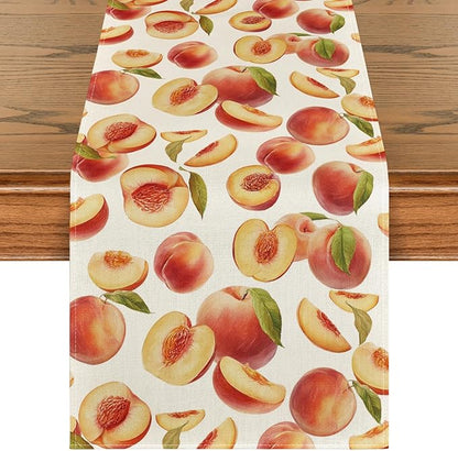 Artoid Mode Peach Leaves Fruit Spring Summer Table Runner, Seasonal Kitchen by ArtoidMode