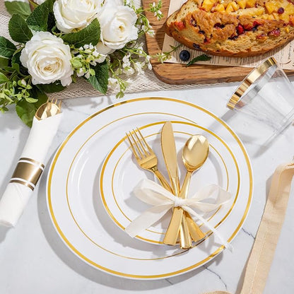 WELLIFE 350-Piece Gold Disposable Plates and Cutlery Set - Image 7