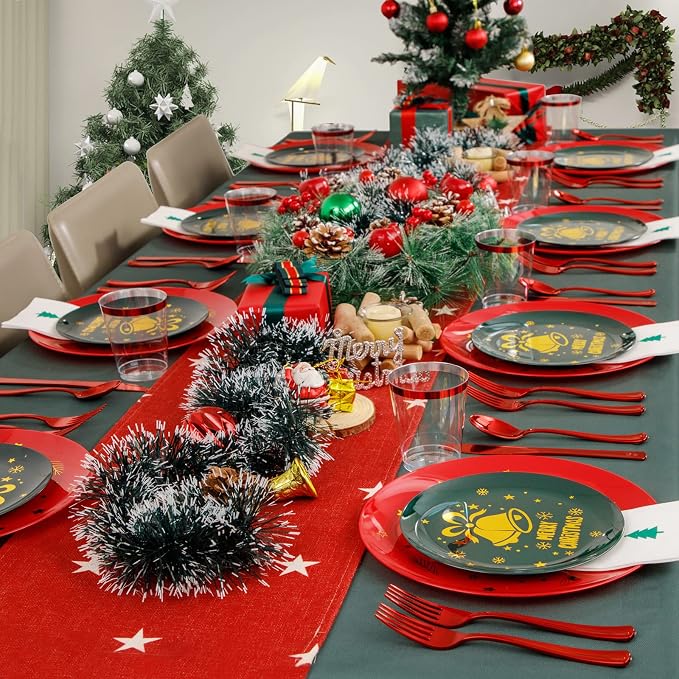 175pcs Christmas Plates Plastic Disposable - Image 6