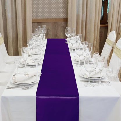 Aneco Satin 12 Pack Table Runner 12 x 108 Inch Dark Purple Long Wedding Satin - Image 4