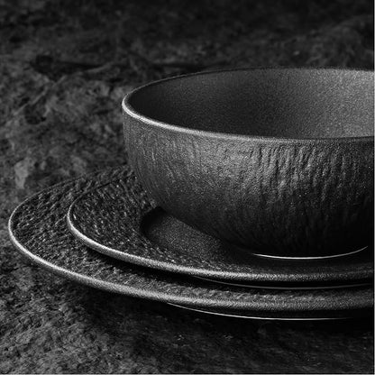 Black Dinnerware Sets, 3-Piece plates and bowls sets, Matte Marble | Premium - Image 4