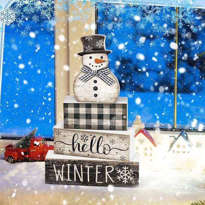Moucuny 4 Pcs Snowman Christmas Decor Winter Table Decorations Christmas Tiered - Image 5
