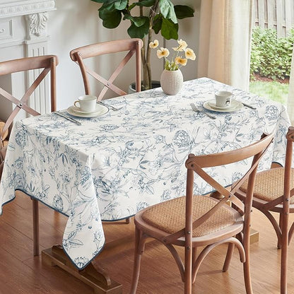 jinchan Blue Floral Linen Rectangle Table Cloth 50 x 70 Inch | Classic floral - Image 2