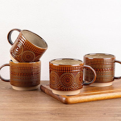 GBhome 16 oz Coffee Mugs Set of 4, Stackable Ceramic Coffee Cups Set | Modern by GBhome