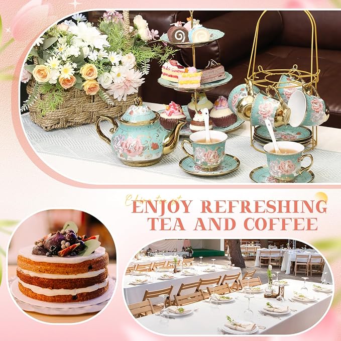 21 Pcs Ceramic Teapot Set Vintage Porcelain Tea Cups - Image 6
