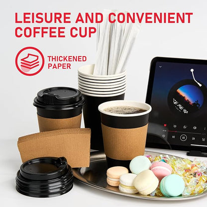 16 oz Paper Coffee Cups with Lids 50 Pack, Sleeves and Stirring Sticks - Image 2