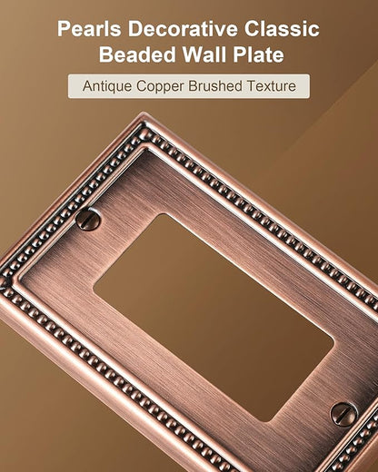4-Pack Decorator Outlet Cover Plate, Decorative Switch Plates and Outlet Covers, Antique Copper Metal Wall Plates for Electrical Outlets, Receptacle, GFCI Outlet, Dimmer Switch