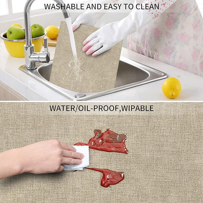 Faux Leather Placemats Set of 6 – Heat Resistant Table Mats Set of 6 Waterproof Wipeable Dining Fall Place Mats for Indoor & Outdoor, Easy to Clean - Khaki